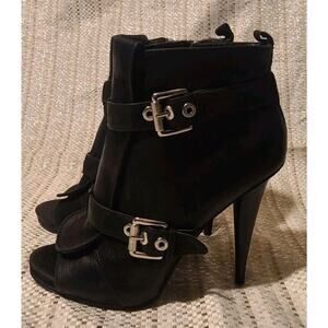 Nine West Black Leather Open Toe Lace Up Heels Ankle Bootie Women’s Size 8